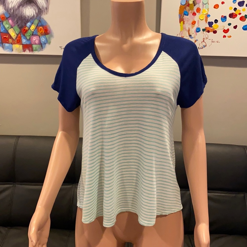 Charming Charlie blue striped SUPER soft ring spun cotton top